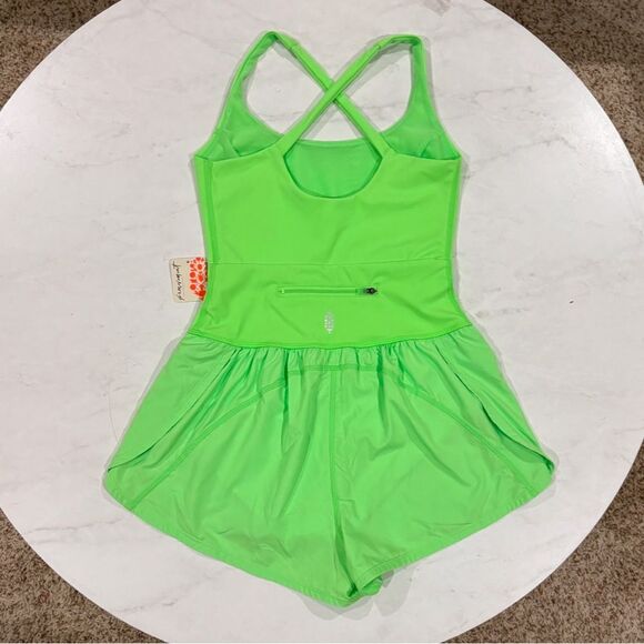 Free People Movement Righteous Runsie FP Lime Green Romper Onesie Small NWT NEW - Picture 6 of 10